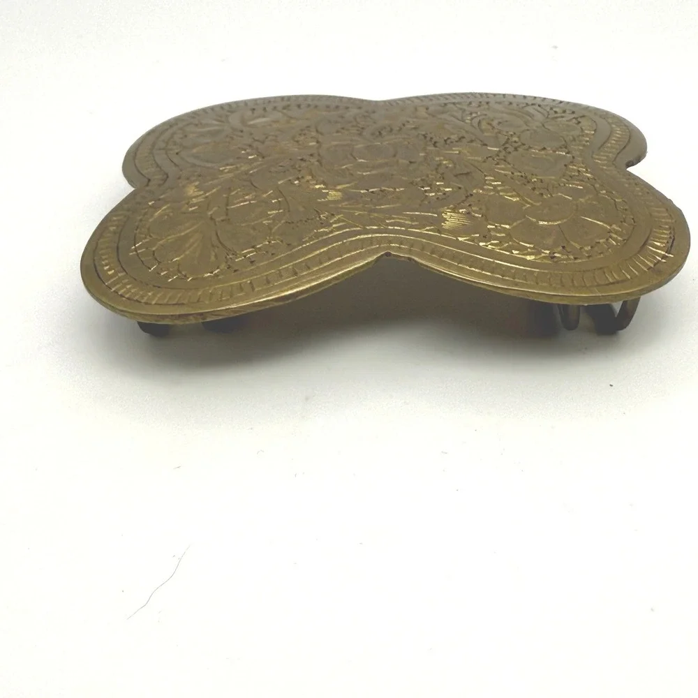 Vintage Brass Belt Buckle Unisex OS Gold Good Floral Etched India BP 1018 Rose‎